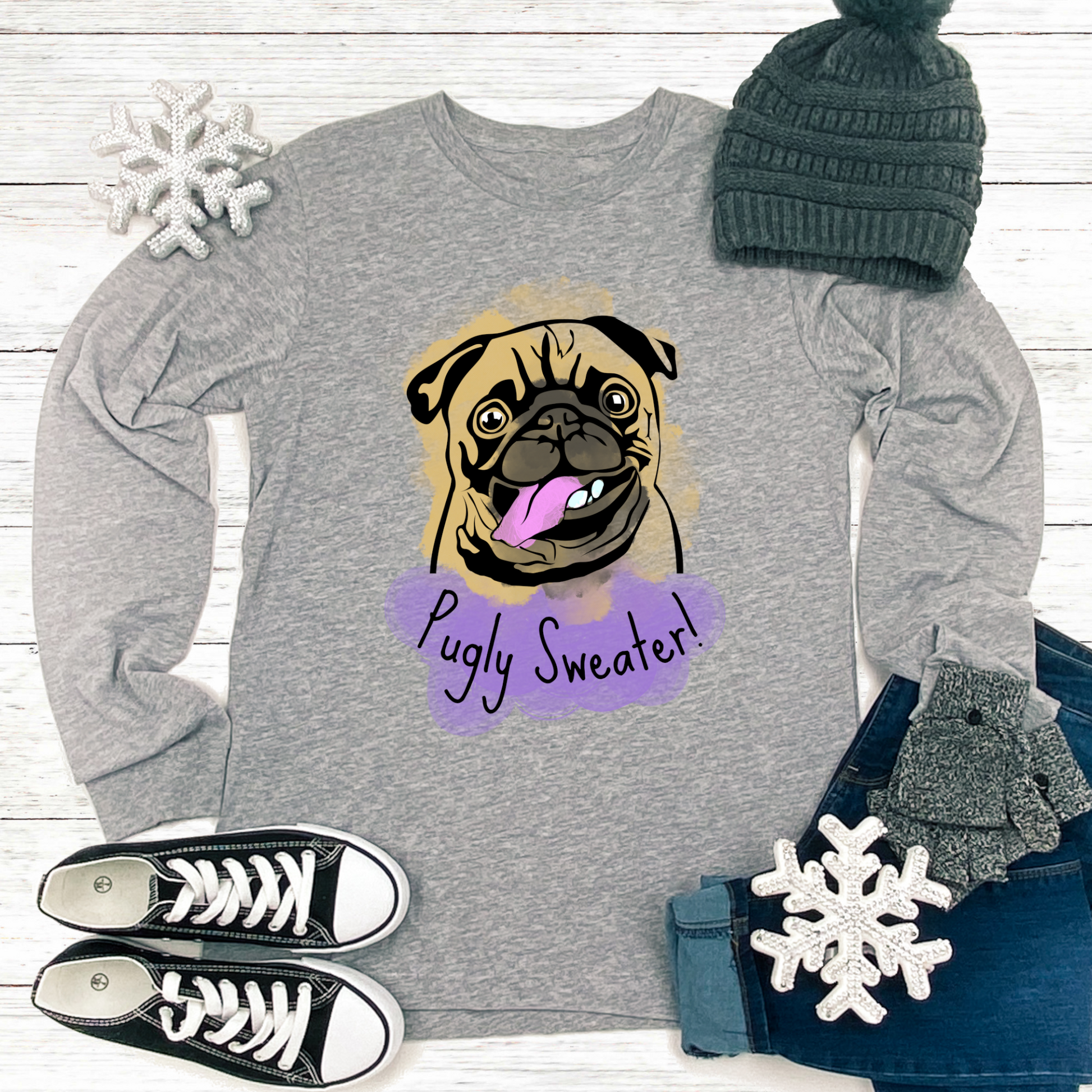Pugly Sweater Pug Dog Lover Long Sleeve T shirt