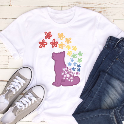 Rainbow Flowers Puppy Silhouette Dog Lover Vegan T-shirt