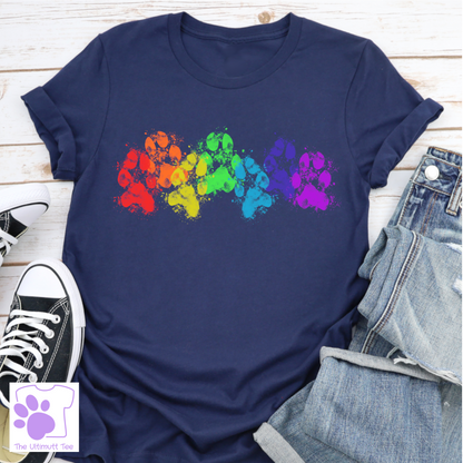 Rainbow Muddy Paw Prints Dog Lover T-shirt, Dog owner gift