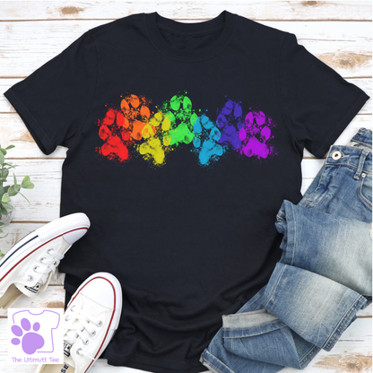 Rainbow Muddy Paw Prints Dog Lover T-shirt, Dog owner gift