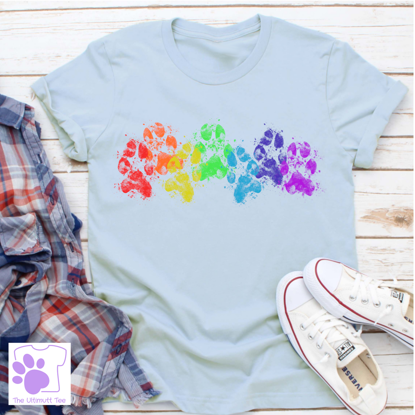 Rainbow Muddy Paw Prints Dog Lover T-shirt, Dog owner gift