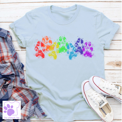 Rainbow Muddy Paw Prints Dog Lover T-shirt, Dog owner gift