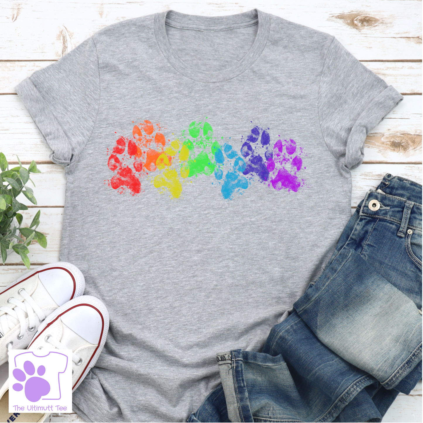 Rainbow Muddy Paw Prints Dog Lover T-shirt, Dog owner gift