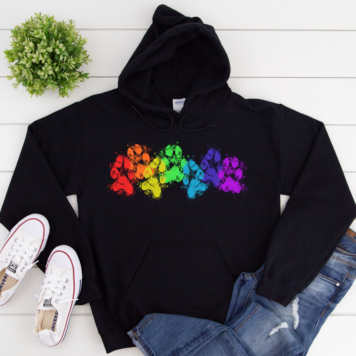 Rainbow muddy paw prints Dog lover Hoodie, Dog slogan Hoodie