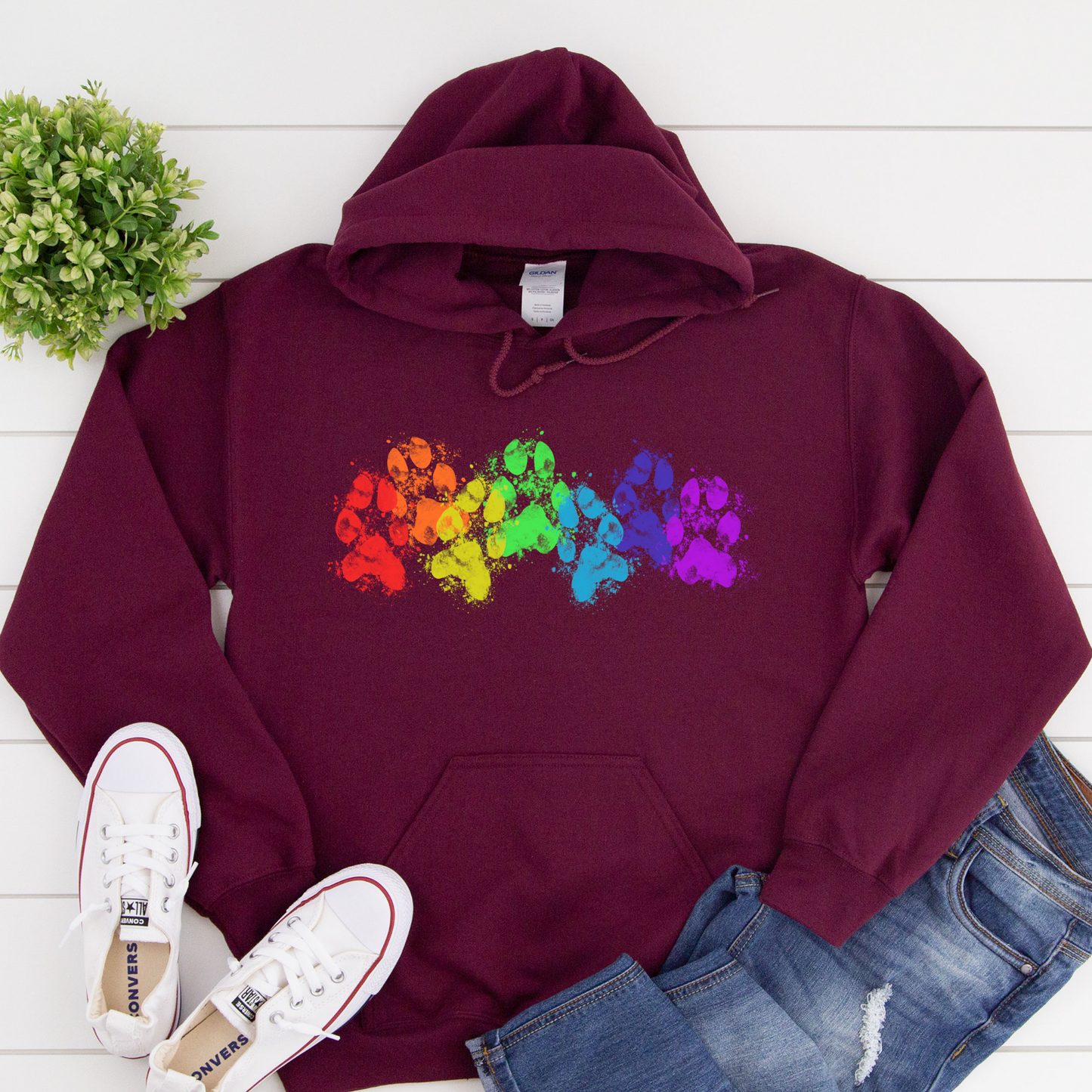 Rainbow muddy paw prints Dog lover Hoodie, Dog slogan Hoodie