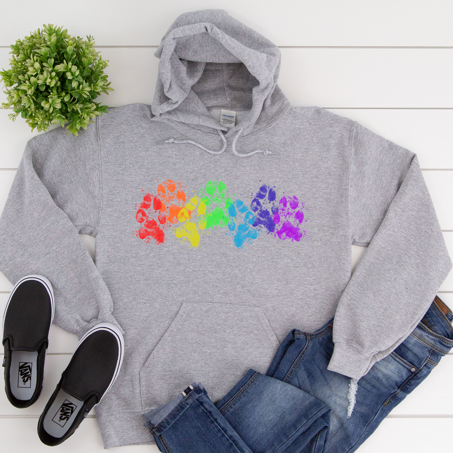 Rainbow muddy paw prints Dog lover Hoodie, Dog slogan Hoodie