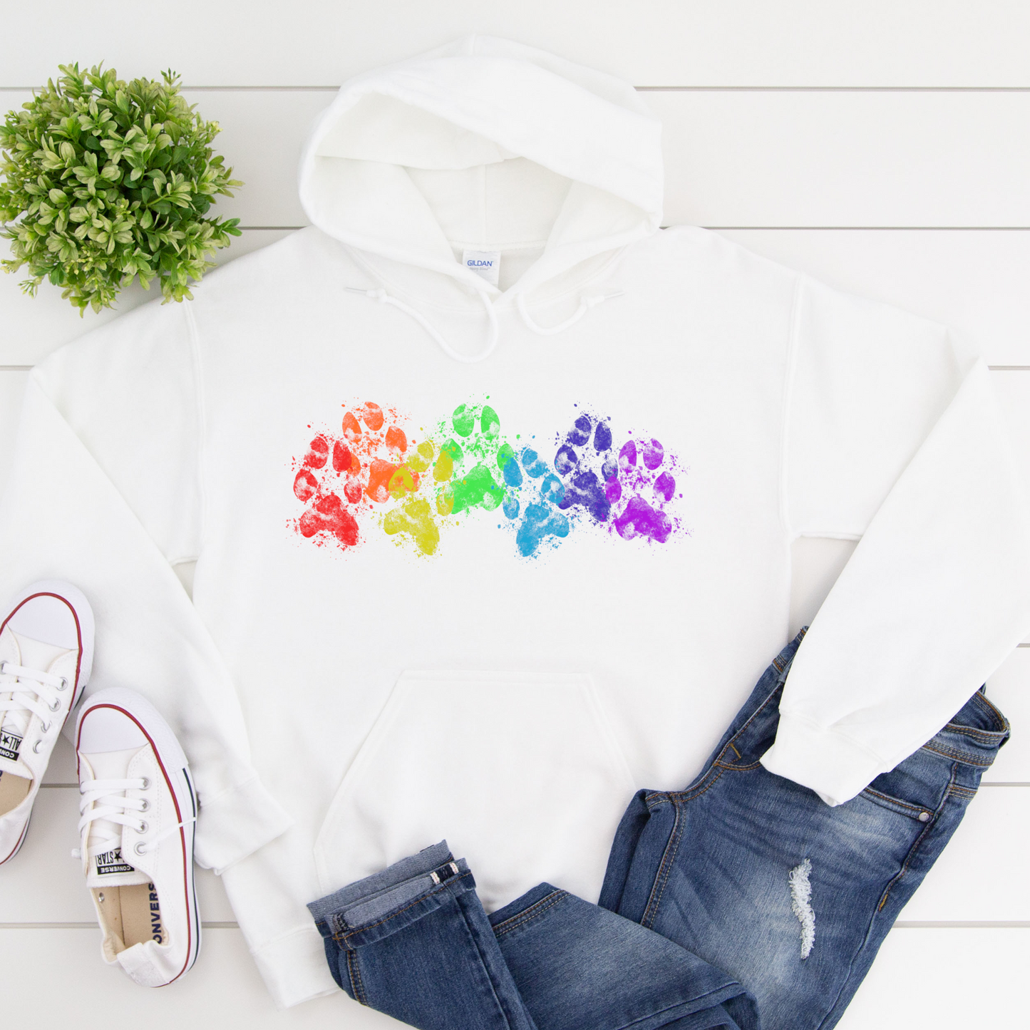 Rainbow muddy paw prints Dog lover Hoodie, Dog slogan Hoodie