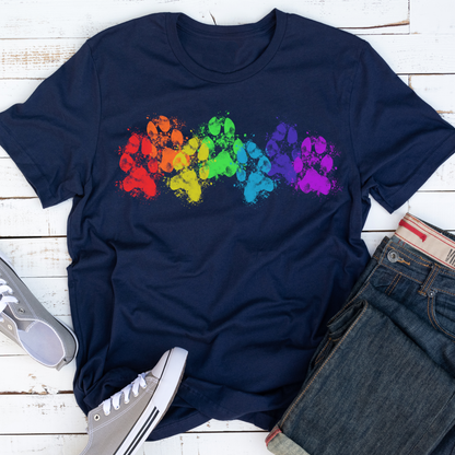 Rainbow Muddy Paw Prints Dog Lover Vegan T-shirt