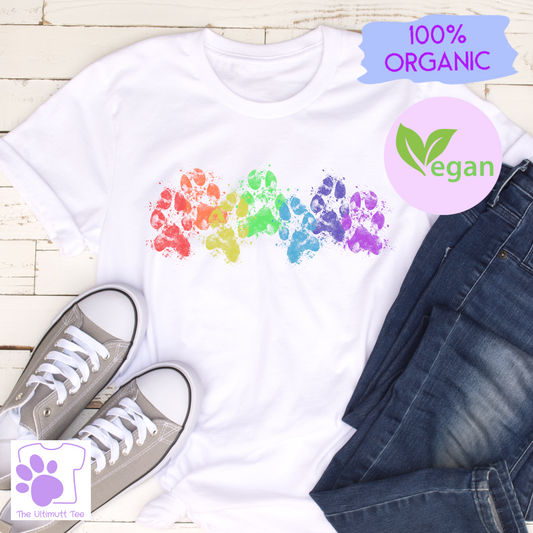 Rainbow Muddy Paw Prints Dog Lover Vegan T-shirt