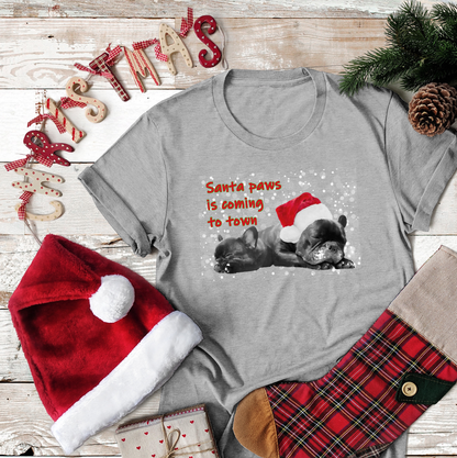 Santa Paws Frenchie Festive Dog Lover T-shirt, Christmas gift.