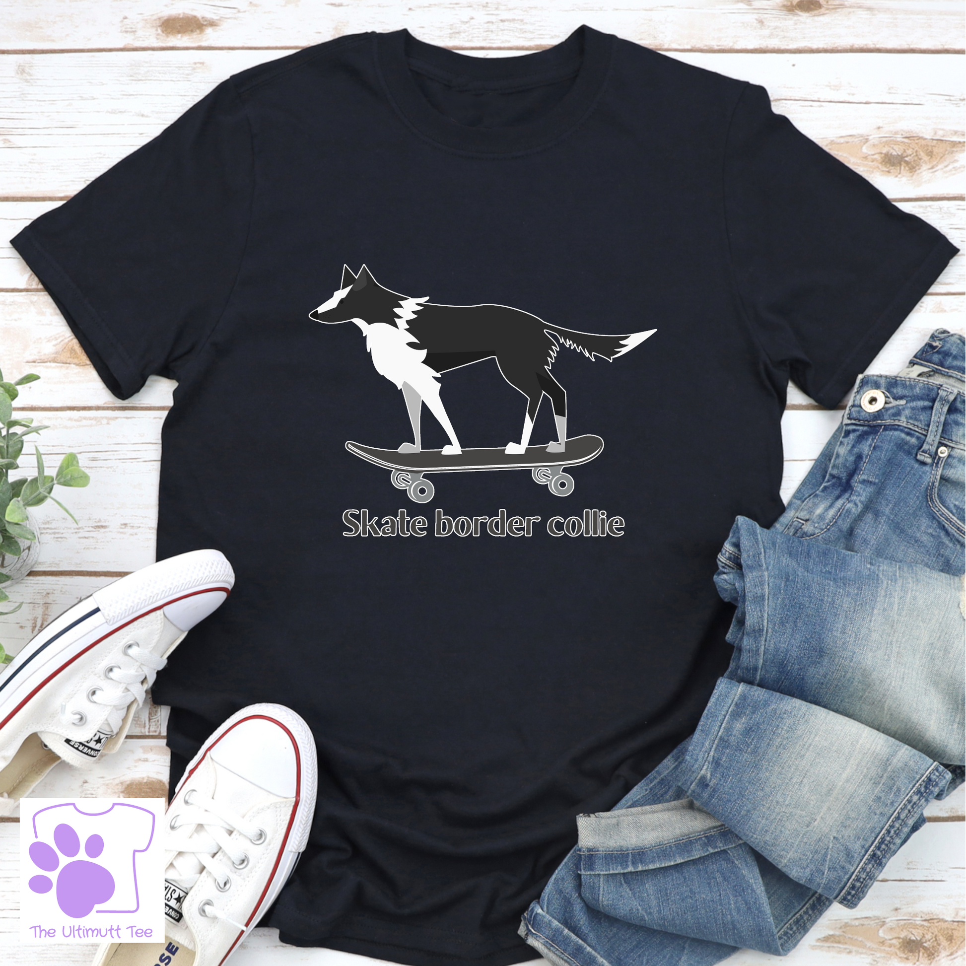 Border Collie Tshirt Collie Dog Skateboarding T shirt Skate Border Collie Dog Lover Gift black