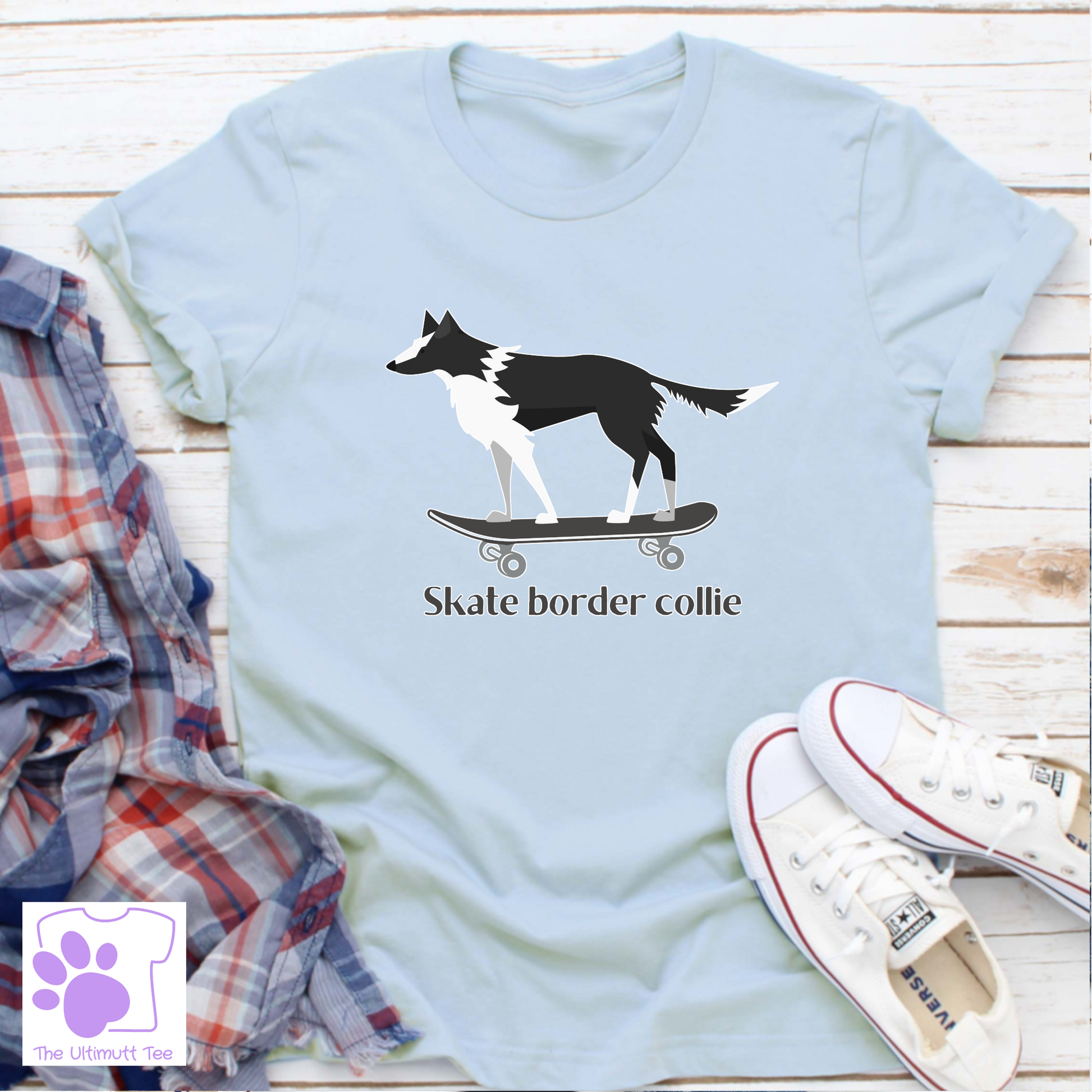 Border Collie Tshirt Collie Dog Skateboarding T shirt Skate Border Collie Dog Lover Gift blue