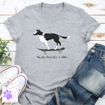 Border Collie Tshirt Collie Dog Skateboarding T shirt Skate Border Collie Dog Lover Gift grey