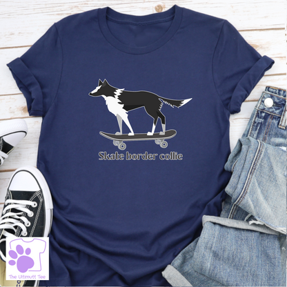 Border Collie Tshirt Collie Dog Skateboarding T shirt Skate Border Collie Dog Lover Gift navy