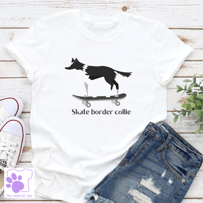 Border Collie Tshirt Collie Dog Skateboarding T shirt Skate Border Collie Dog Lover Gift white