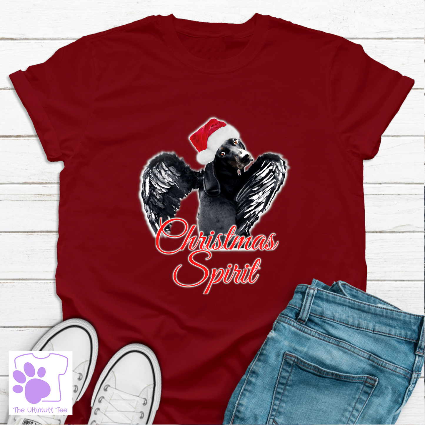 Angel dog Christmas spirit burgundy dog lover tshirt