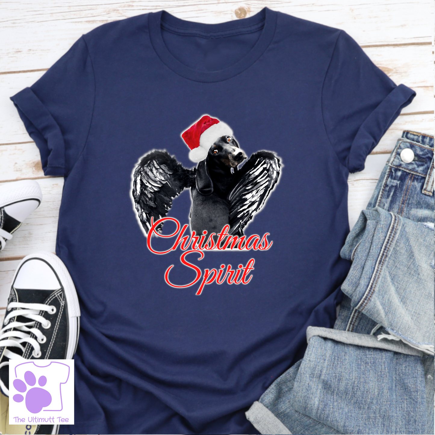 Angel dog Christmas spirit navy dog lover tshirt