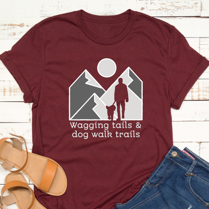 Wagging Tails And Dog Walk Trails Hiking Adventure Dog Walker Dog Lover Vegan T-shirt