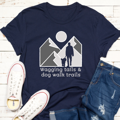 Wagging Tails And Dog Walk Trails Hiking Adventure Dog Walker Dog Lover Vegan T-shirt