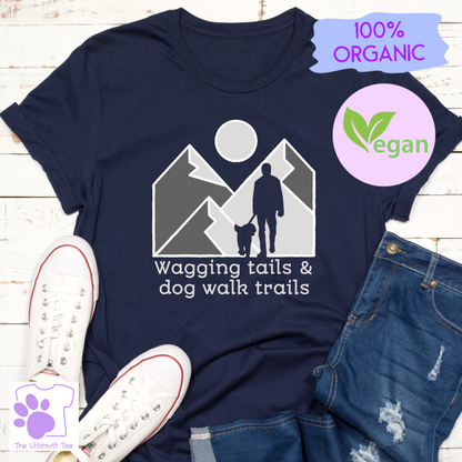 Wagging Tails And Dog Walk Trails Hiking Adventure Dog Walker Dog Lover Vegan T-shirt