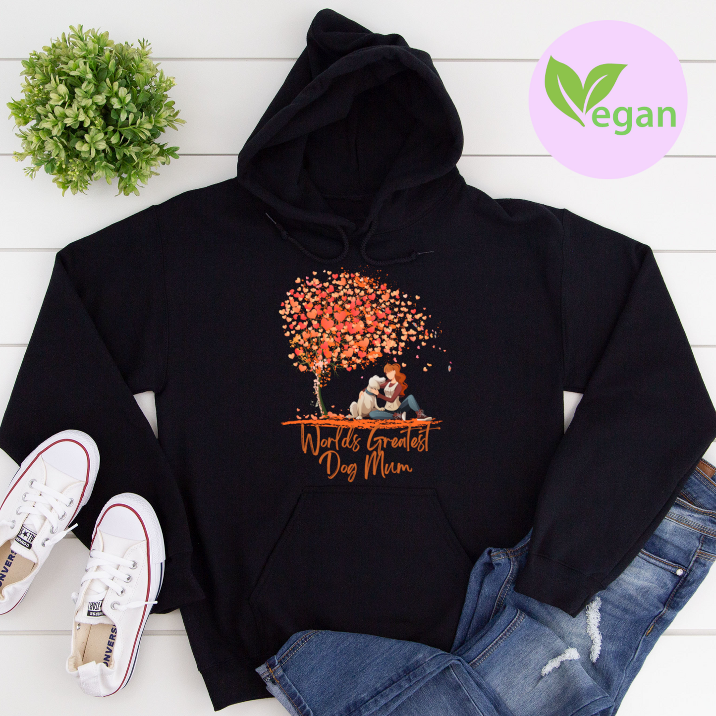 World's Greatest Dog Mum Love Heart Tree Dog Lover Slogan Hoodie