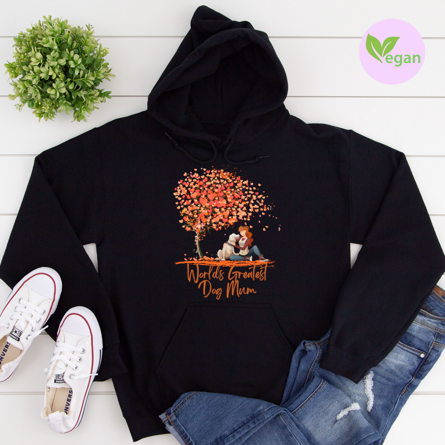 World's Greatest Dog Mum Love Heart Tree Dog Lover Slogan Hoodie