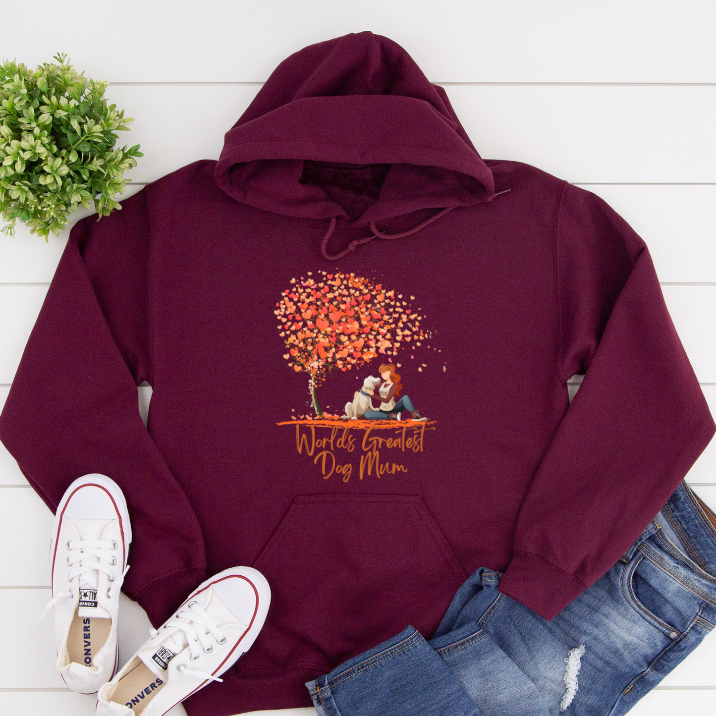 World's Greatest Dog Mum Love Heart Tree Dog Lover Slogan Hoodie