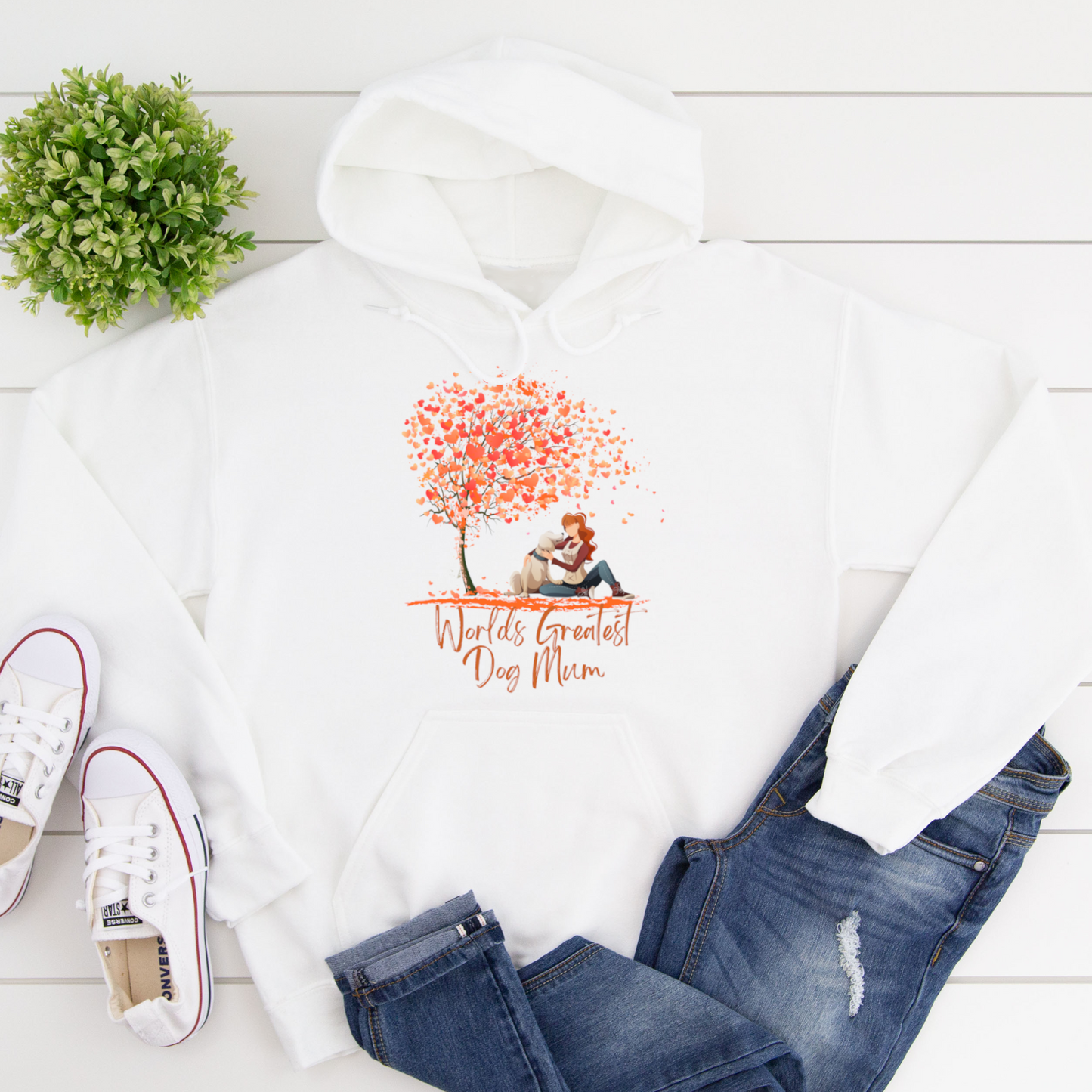 World's Greatest Dog Mum Love Heart Tree Dog Lover Slogan Hoodie