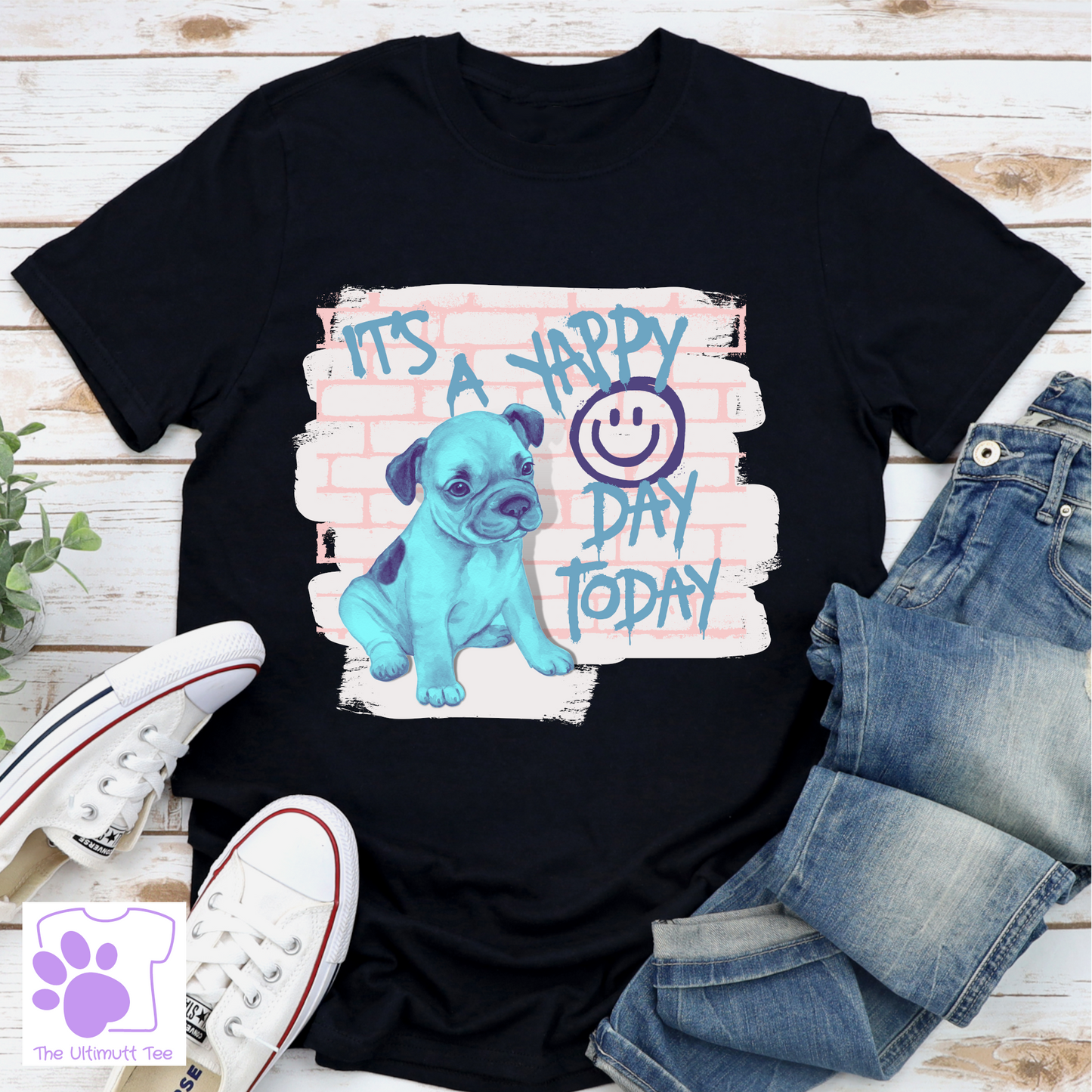 It's A Yappy Day Today Puppy Graffiti Dog Lover Slogan T Shirt