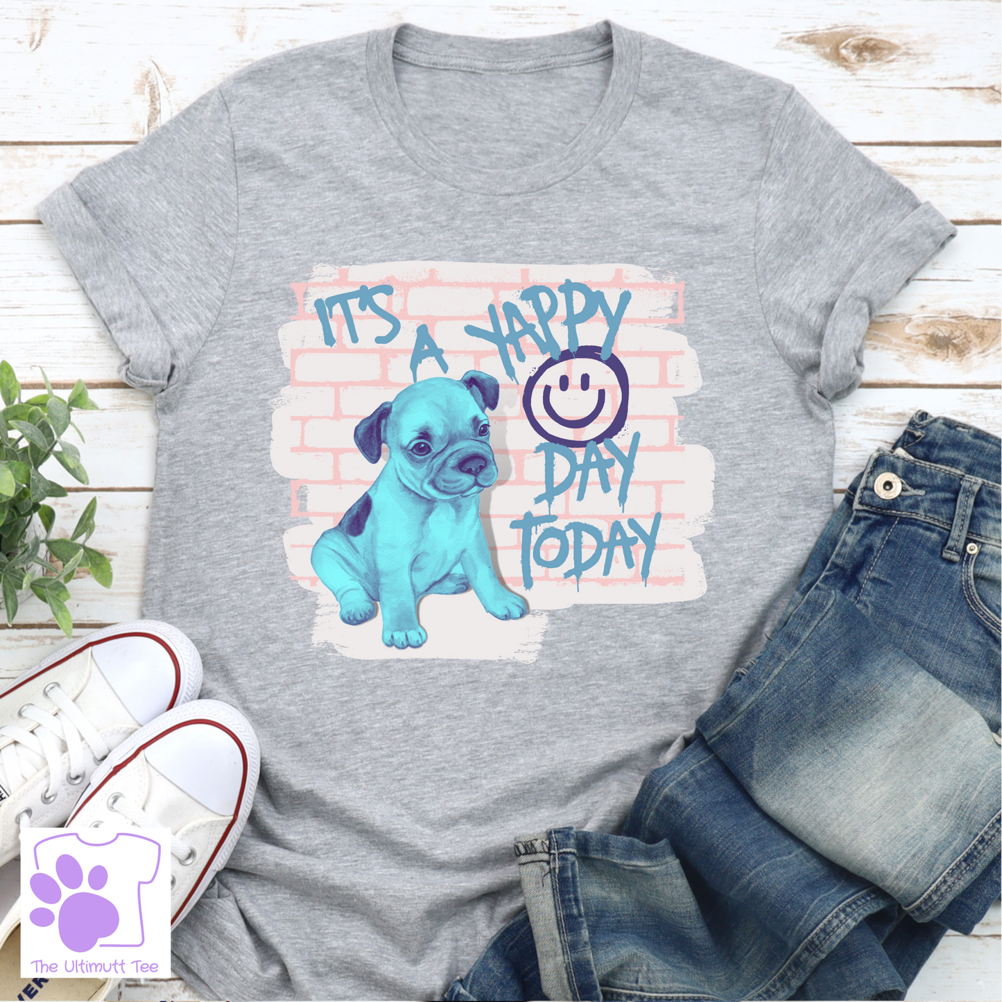 It's A Yappy Day Today Puppy Graffiti Dog Lover Slogan T Shirt