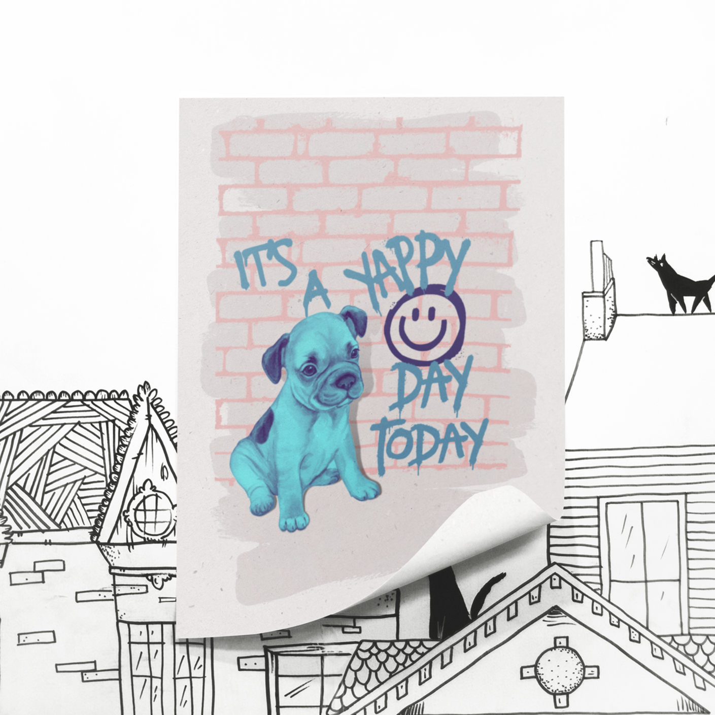 It's A Yappy Day Today Puppy Graffiti Dog Lover A3 Poster