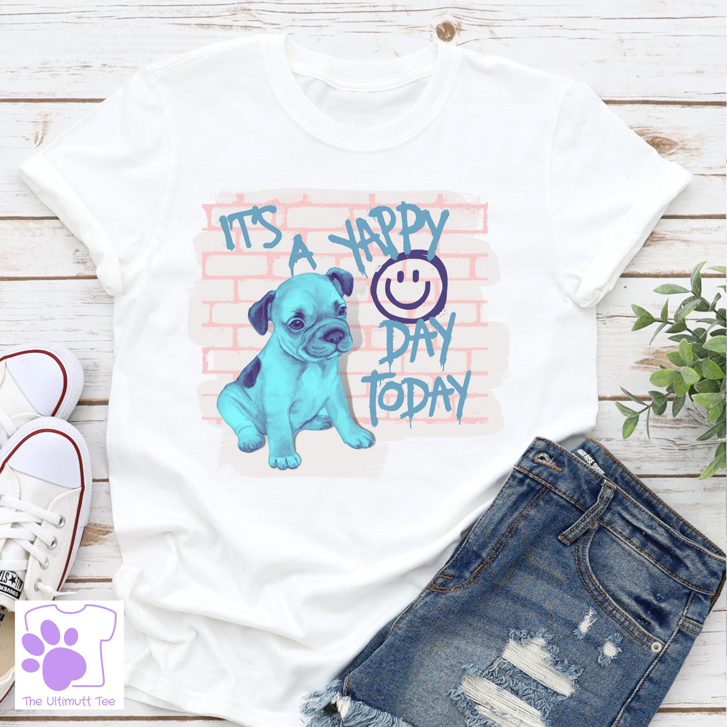 It's A Yappy Day Today Puppy Graffiti Dog Lover Slogan T Shirt