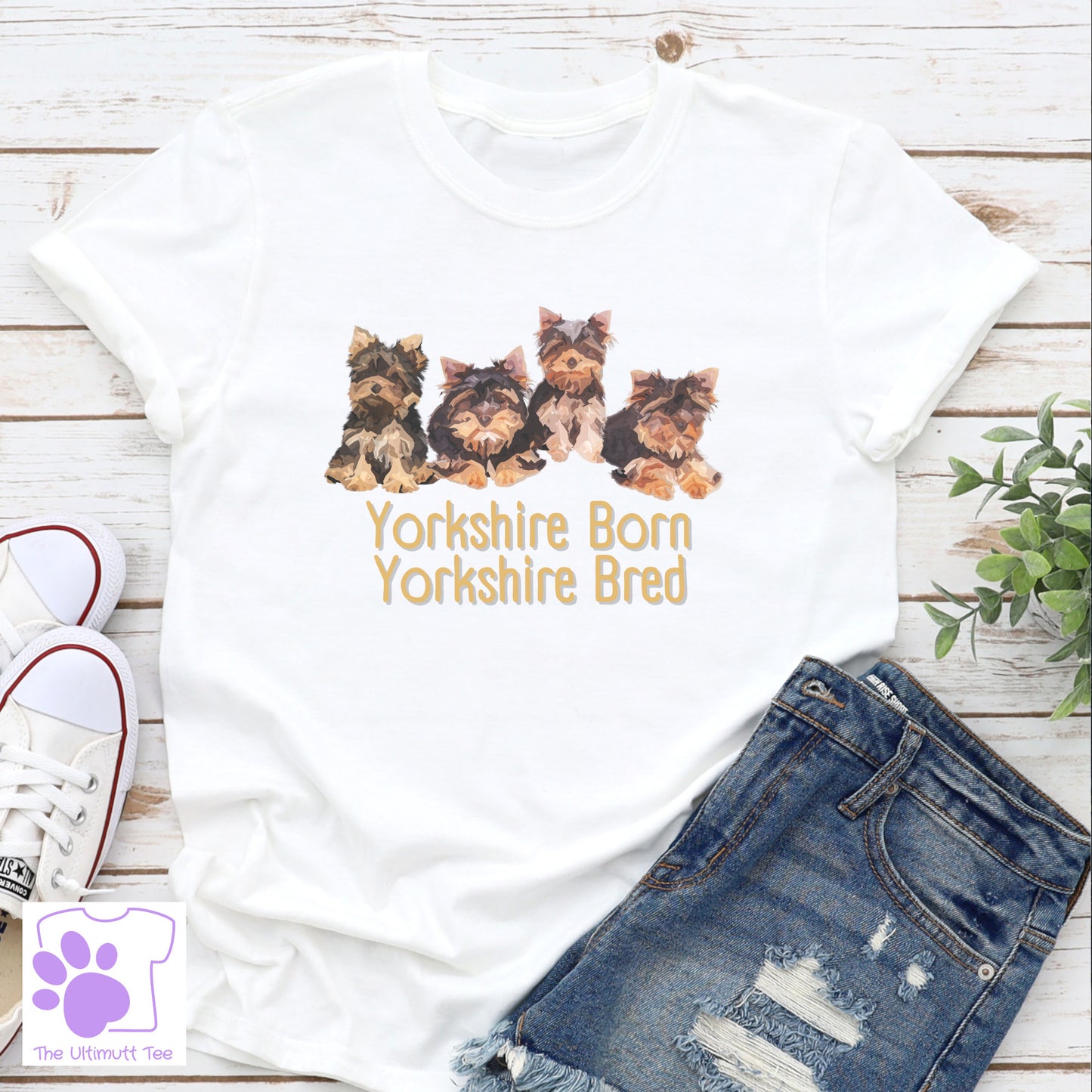 Yorkshire Born Yorkshire Bred Yorkie Puppy Dog Lover Slogan T-shirt