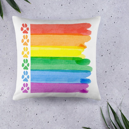 Pawprint Rainbow Watercolour Paint Dog Lover Throw Pillow