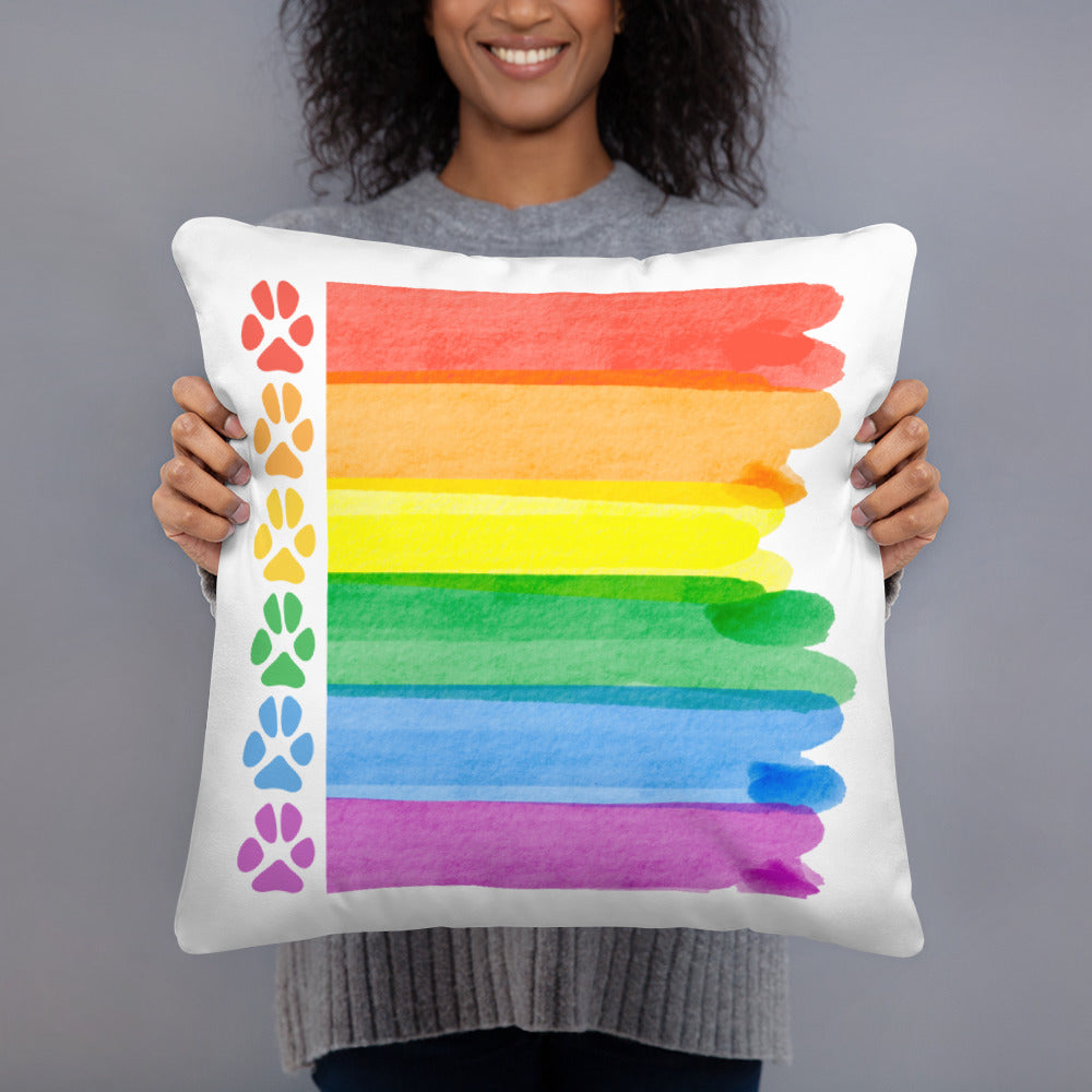 Pawprint Rainbow Watercolour Paint Dog Lover Throw Pillow