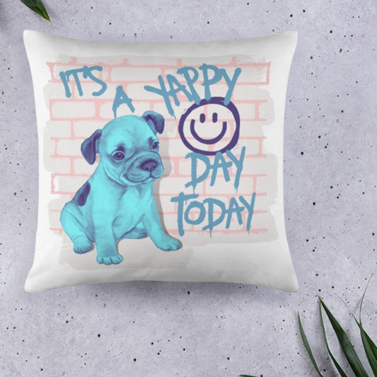 It's A Yappy Day Today Puppy Graffiti Dog Lover Throw Pillow