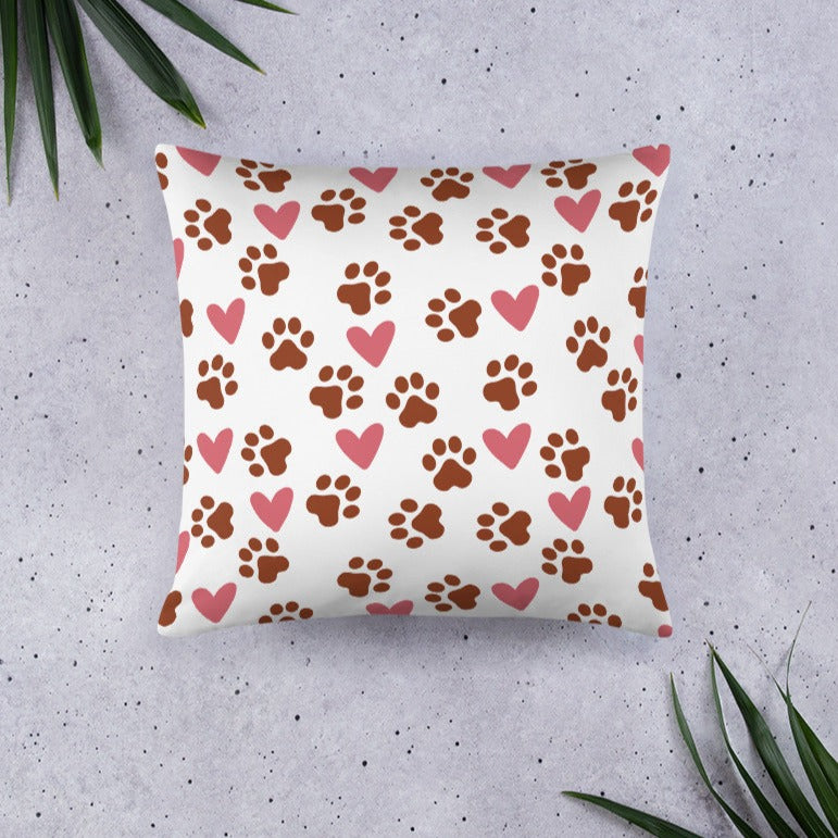 Pawprint Love Heart Dog Lover Pattern Dog Lover Throw Pillow