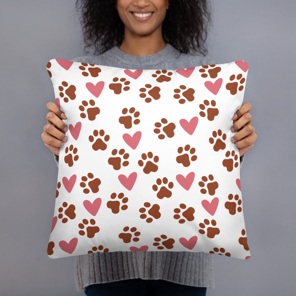 Pawprint Love Heart Dog Lover Pattern Dog Lover Throw Pillow