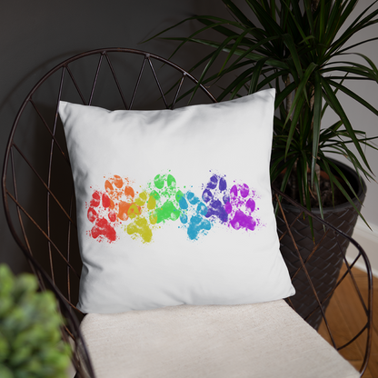 Rainbow Muddy Paw Prints Dog Lover Throw Pillow