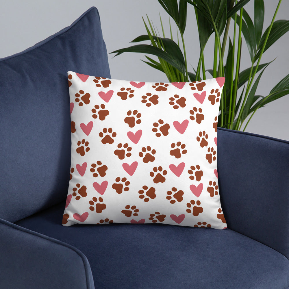 Pawprint Love Heart Dog Lover Pattern Dog Lover Throw Pillow