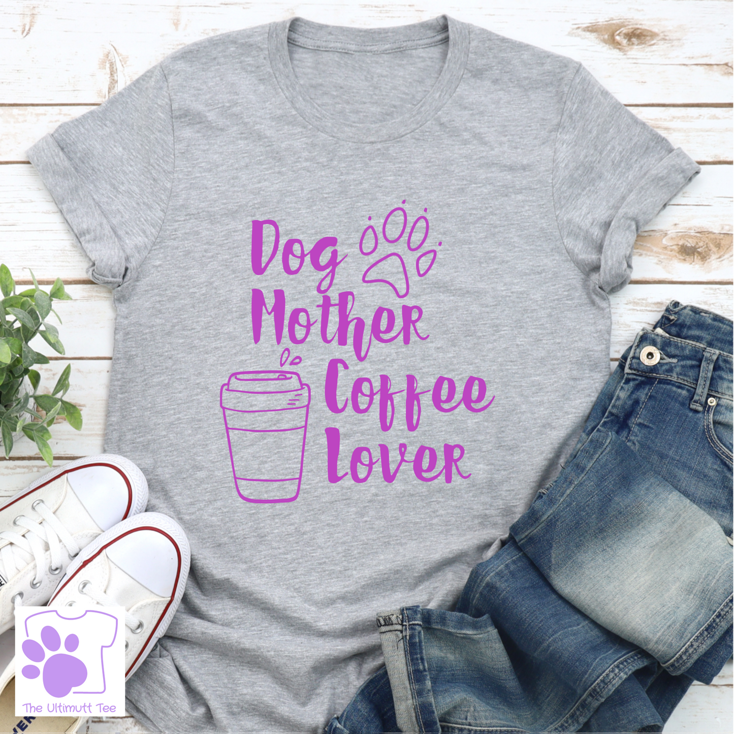 Paw print dog mother coffee lover grey tshirt