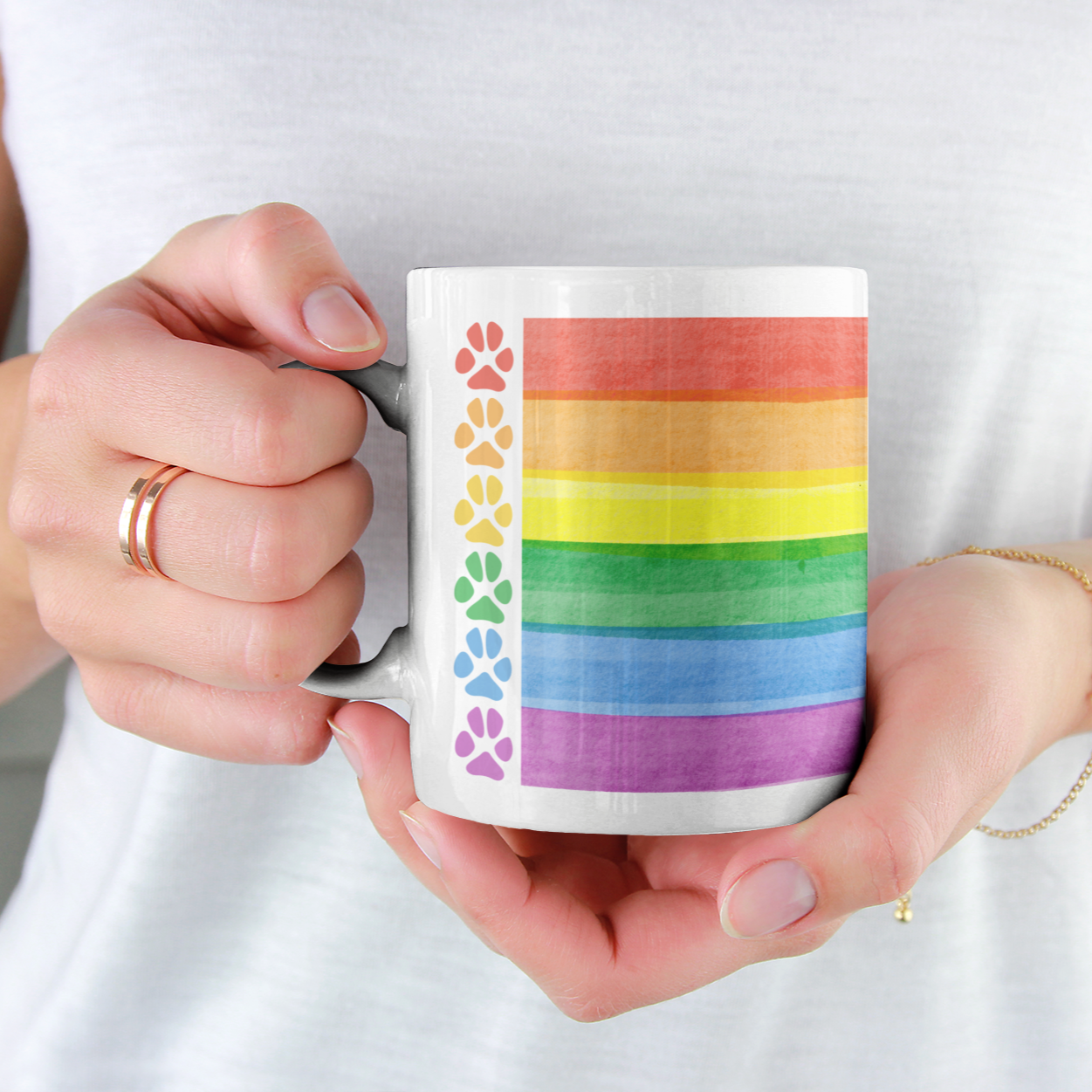 Dog Pawprint Coffee Mug Dog Lover Gift Rainbow Mug