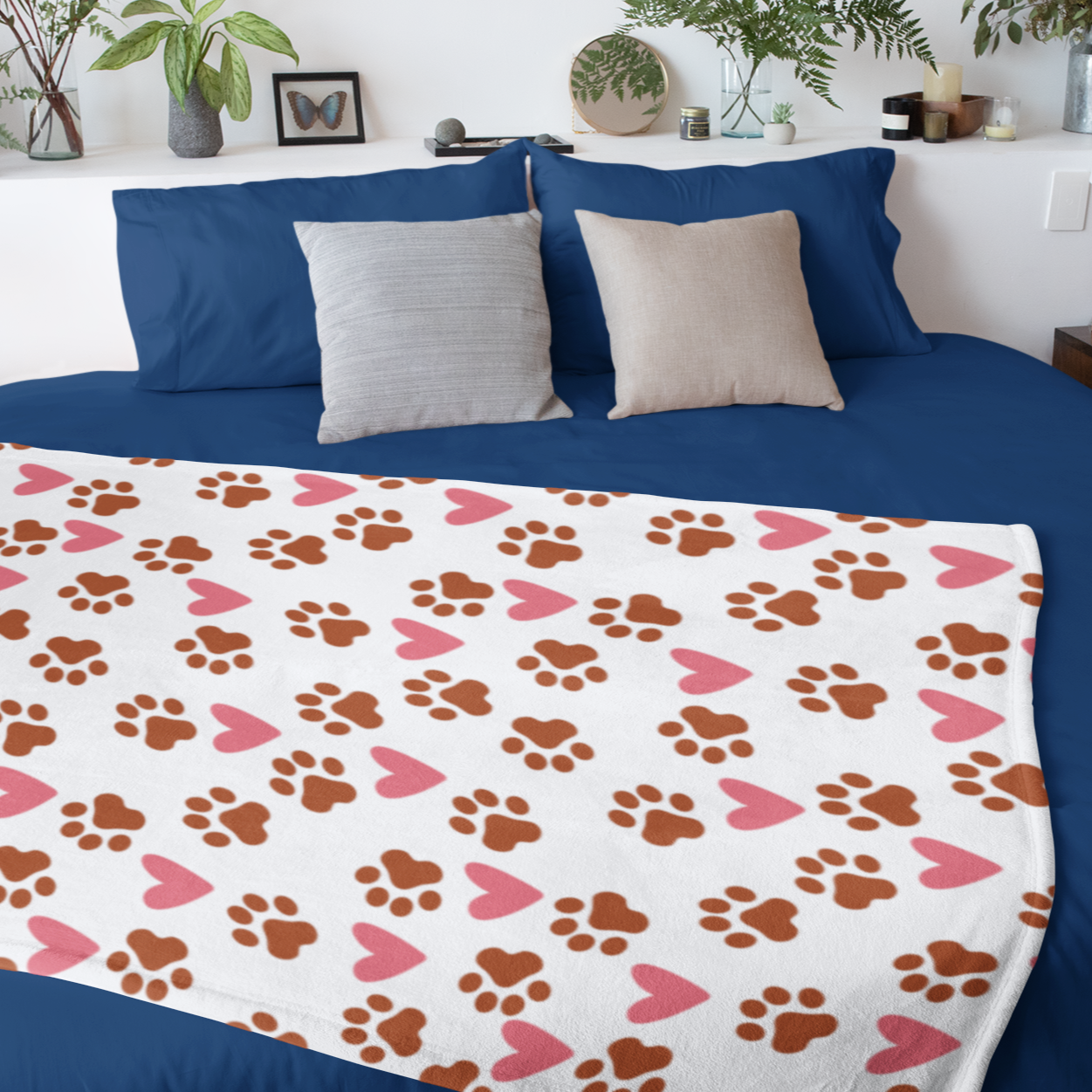 Pawprint Love Heart Dog Lover Throw Blanket