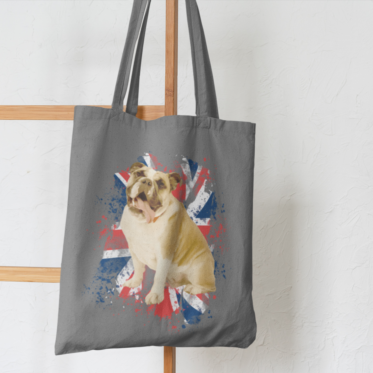 British Bulldog Dog Lover Tote Shoulder Bag grey