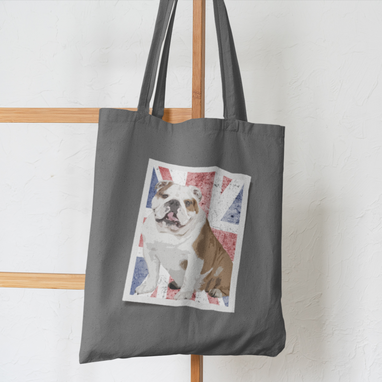 British Bulldog Dog Lover Tote Shoulder Bag Vegan Tote grey