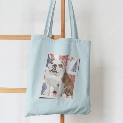 British Bulldog Dog Lover Tote Shoulder Bag Vegan Tote blue