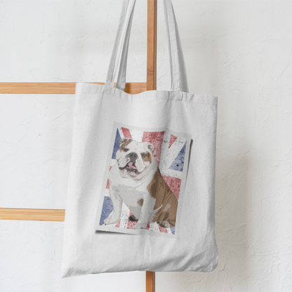 British Bulldog Dog Lover Tote Shoulder Bag Vegan Tote white