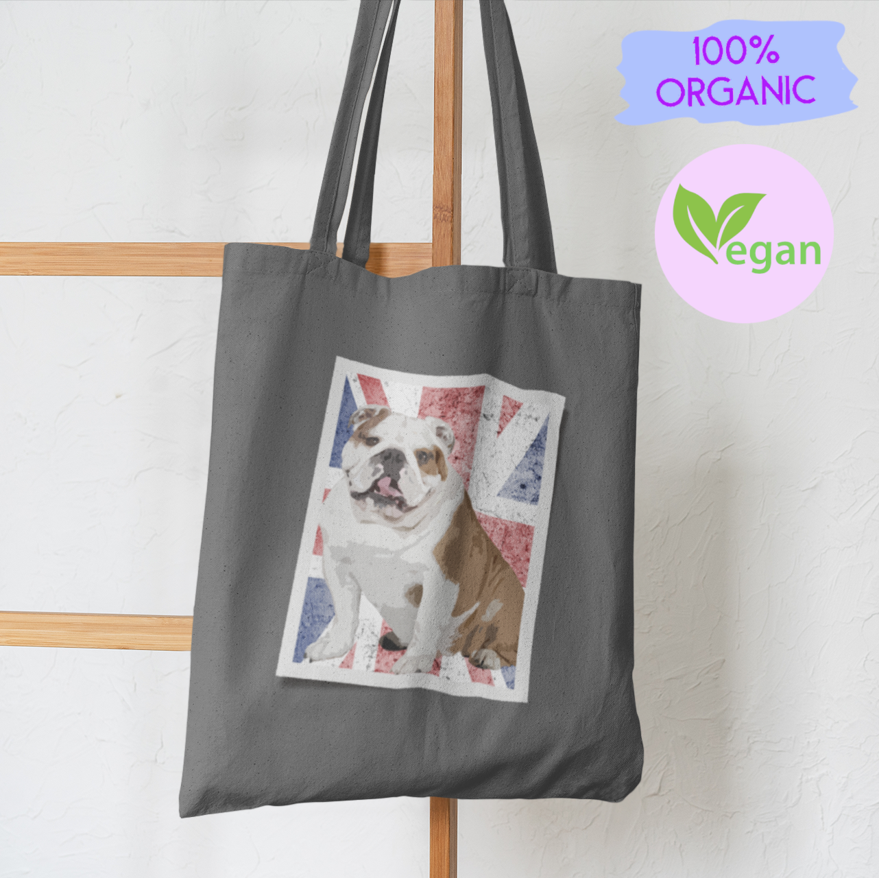 British Bulldog Dog Lover Tote Shoulder Bag Vegan Tote