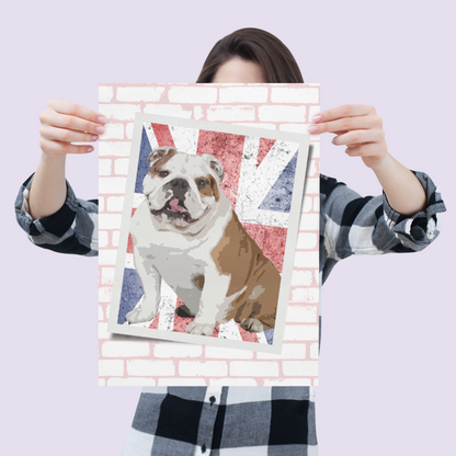 British Bulldog Union Jack Flag Postcard Art Dog Lover A3 Poster