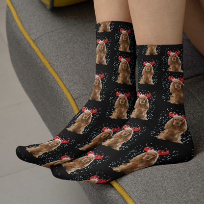 Snowone Cuter Reindeer Spaniel Dog Lover Christmas Tube Socks